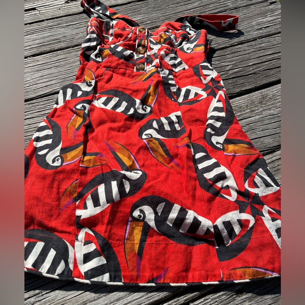 Vibrant Red Dress with Bird Print FARM, sz smal